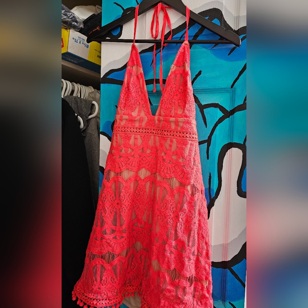 Nwt neon orange pink dress